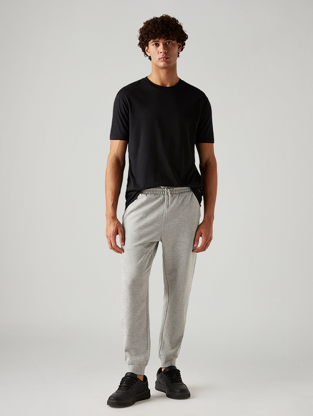 Men's Light Grey Mid Rise Joggers - Styleshot View