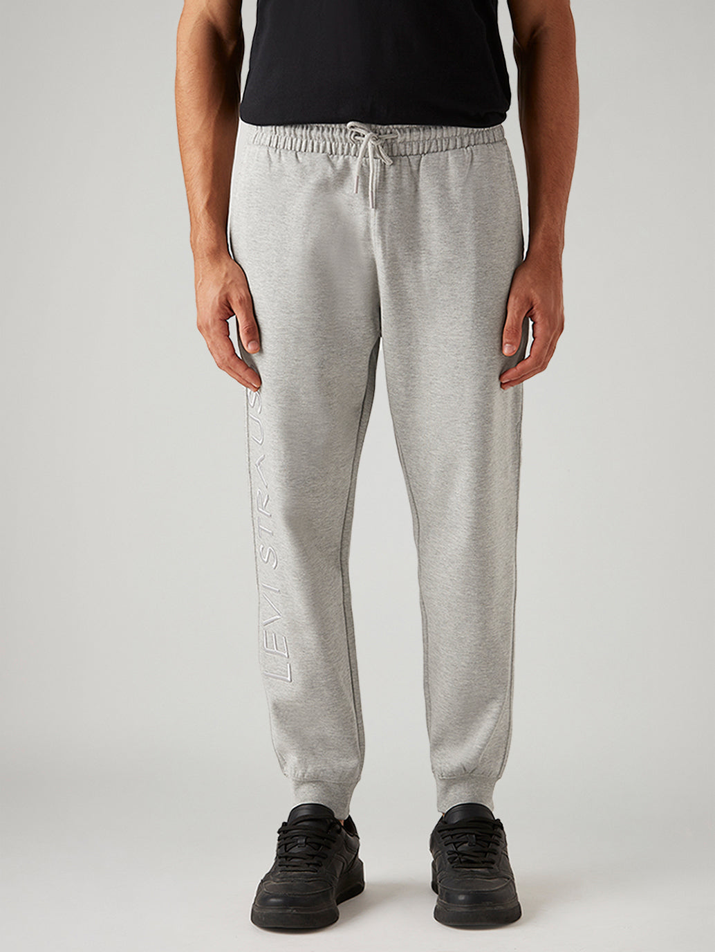 Men's Light Grey Mid Rise Joggers - Front View