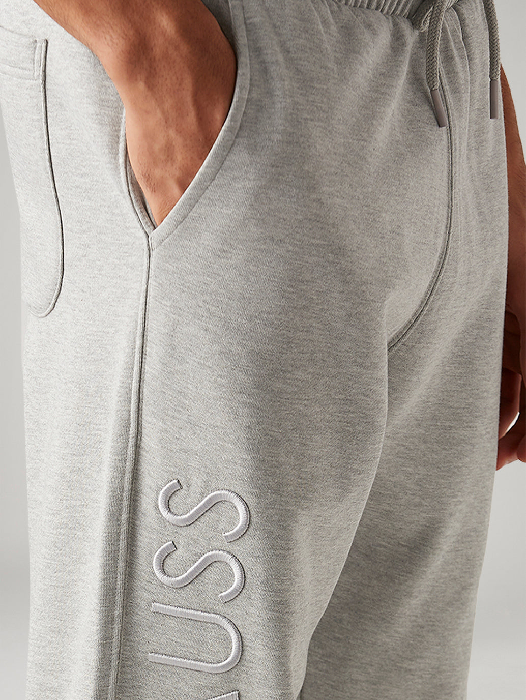 Men's Light Grey Mid Rise Joggers - Detail View