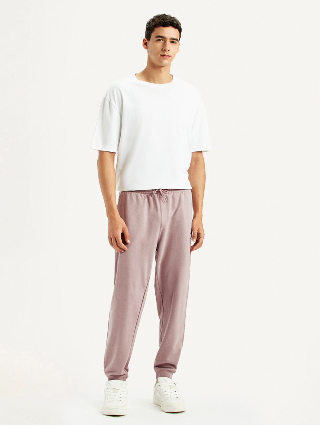 Men's Mauve Regular Fit Mid Rise Joggers - Front View