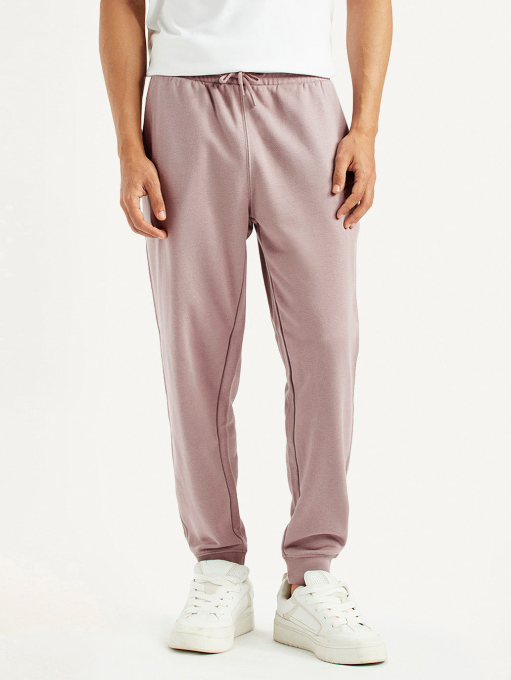 Men's Mauve Regular Fit Mid Rise Joggers - Front View