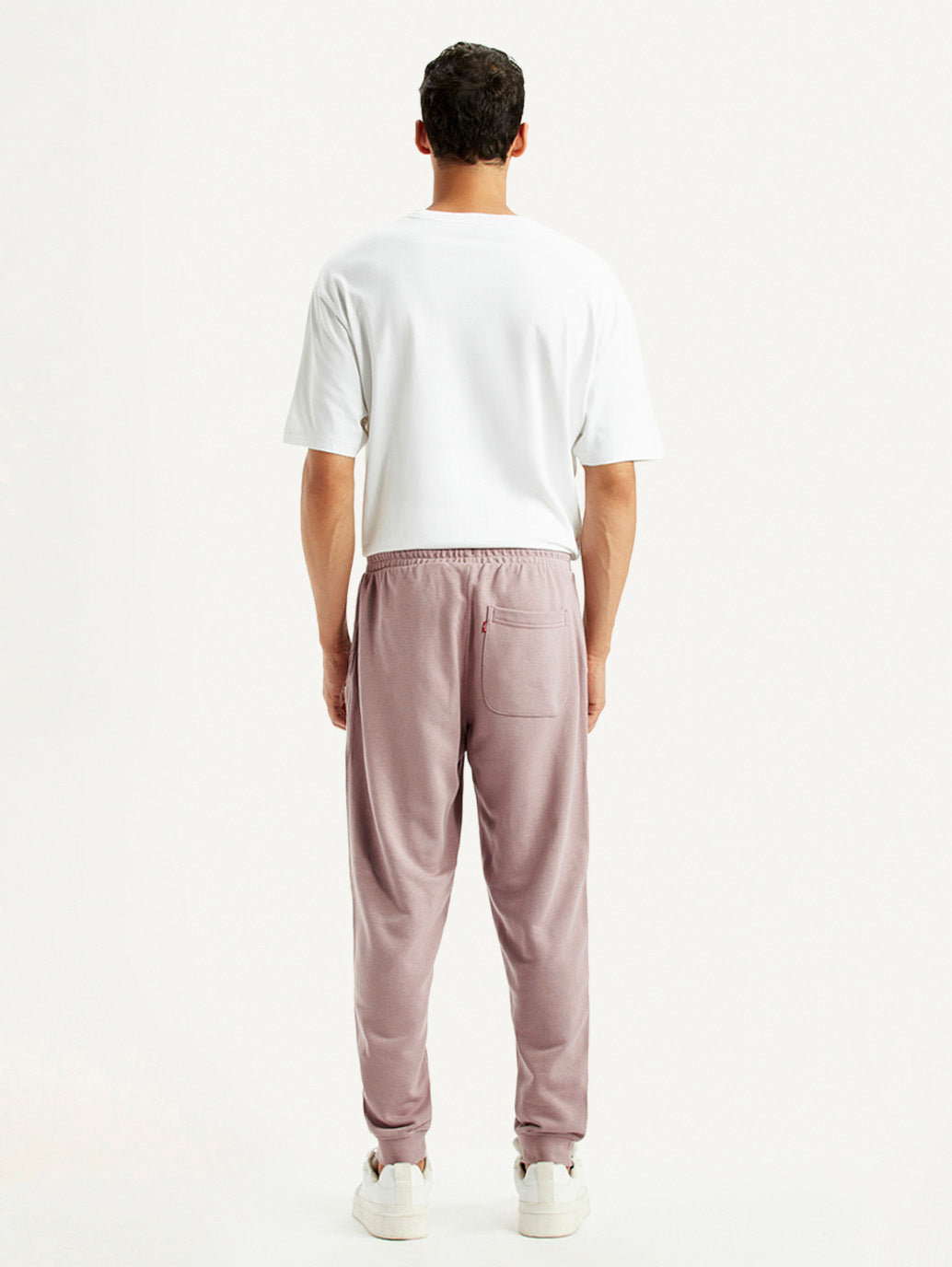 Men's Mauve Regular Fit Mid Rise Joggers - Back View