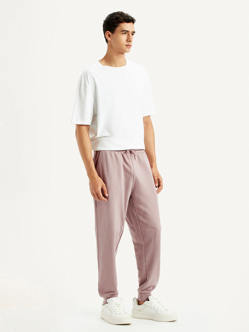 Men's Mauve Regular Fit Mid Rise Joggers - Side View