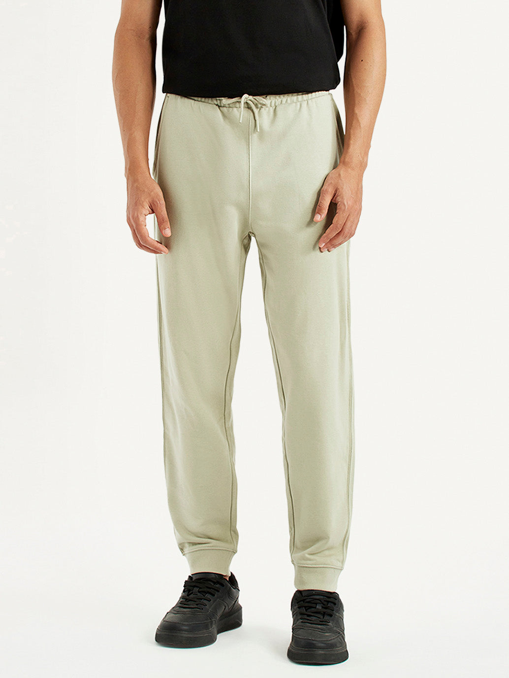 Men's Light Green Regular Fit Mid Rise Joggers - Front View