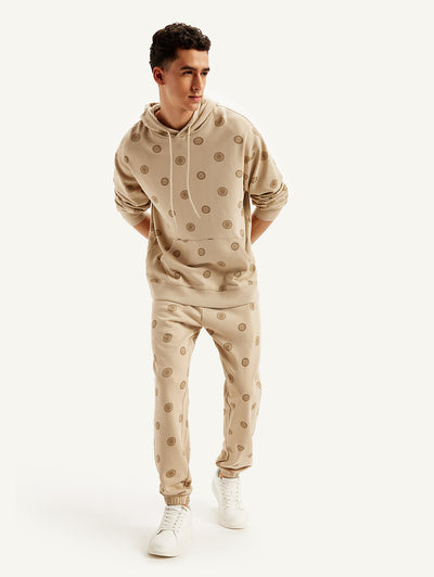 Men's Beige Regular Fit Joggers-image-4