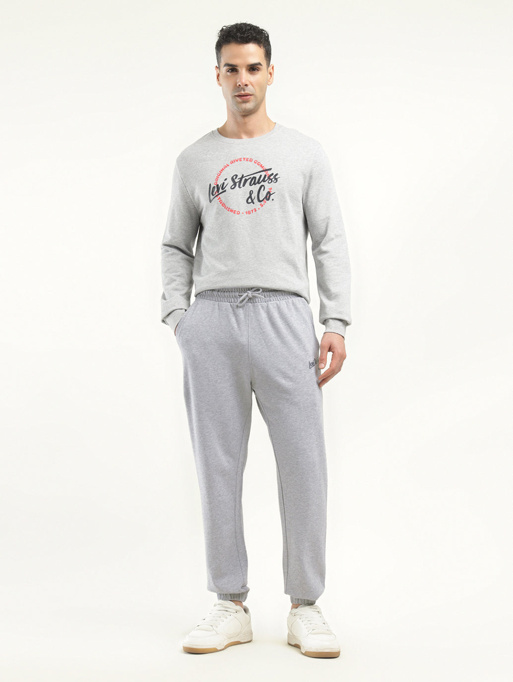 Men's Grey Regular Fit Joggers - Front View