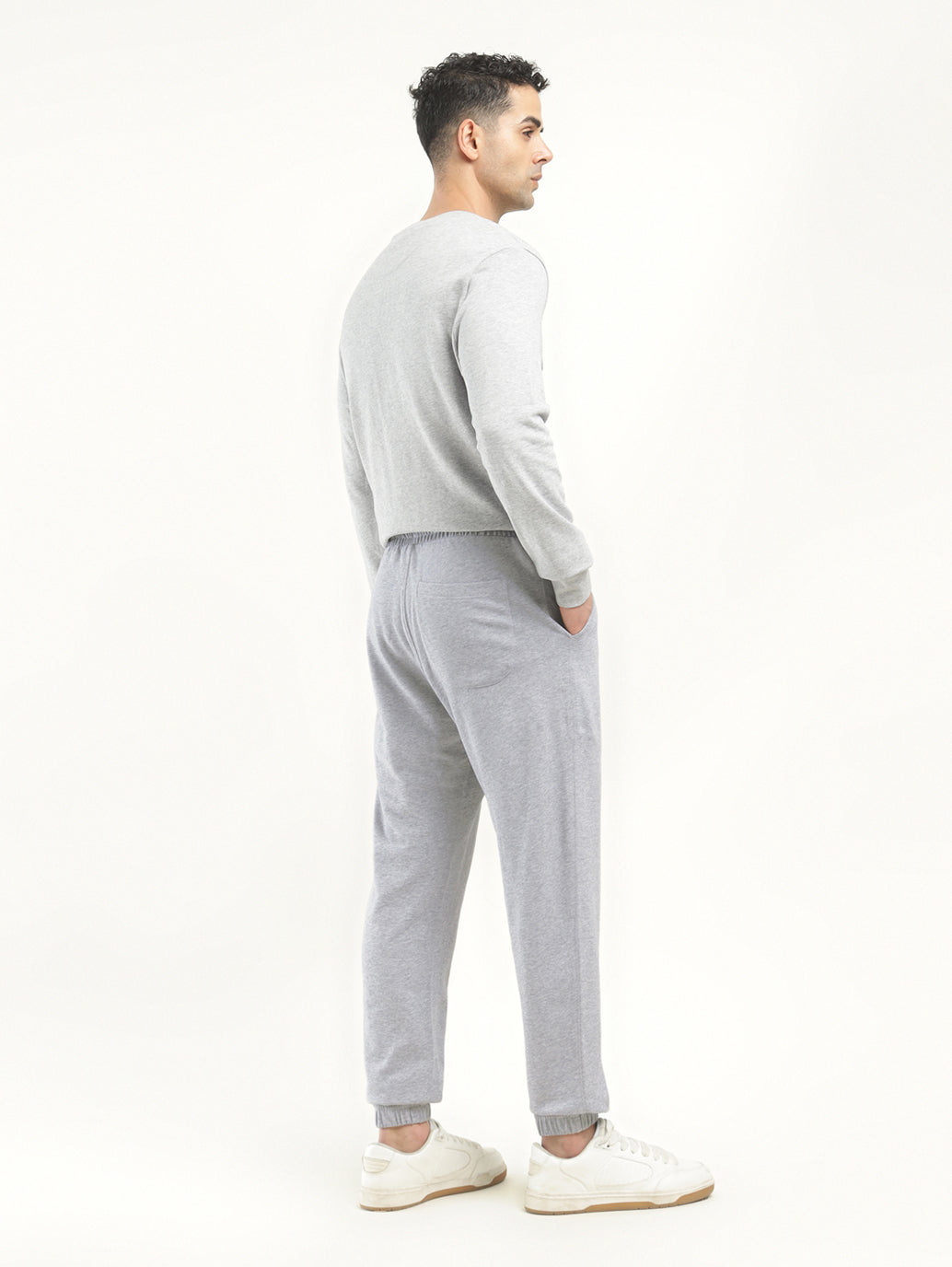 Men's Grey Regular Fit Joggers - Back View