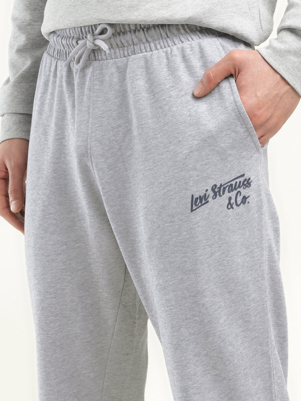 Men's Grey Regular Fit Joggers - Detail View