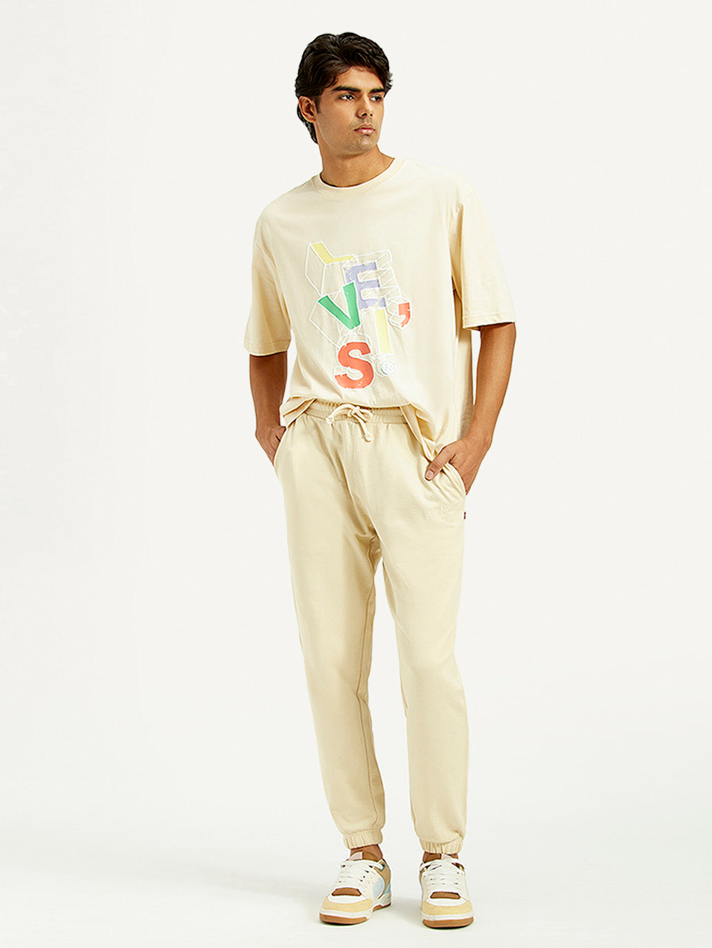 Men's Beige Solid Joggers