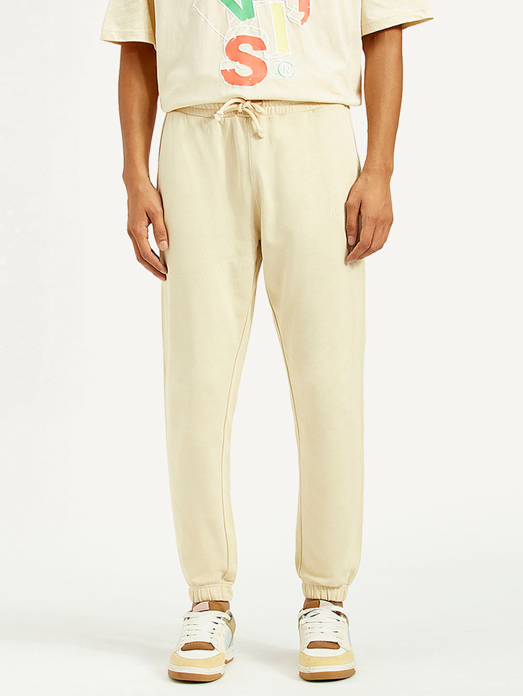 Men's Beige Solid Joggers - Front View