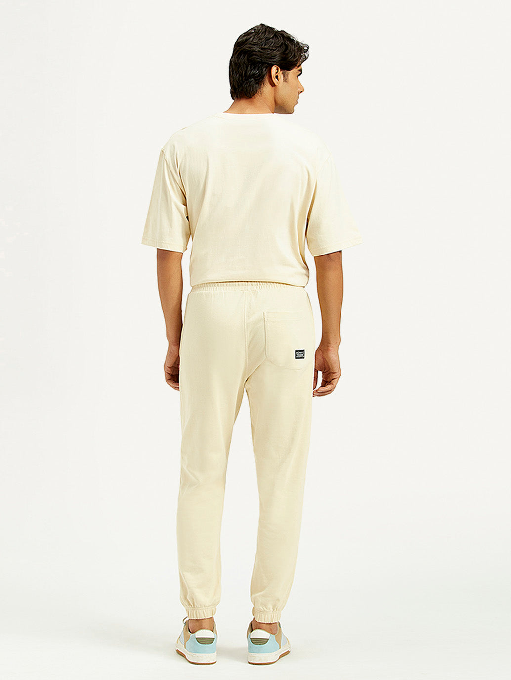Men's Beige Solid Joggers - Back View