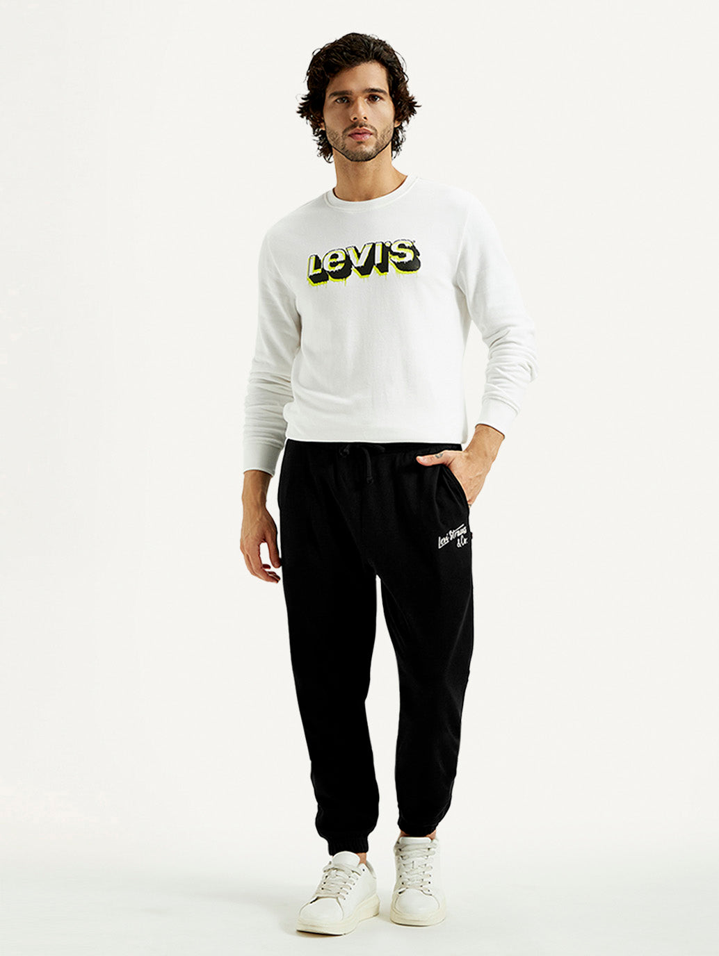 Men's Black Solid Joggers - Front View