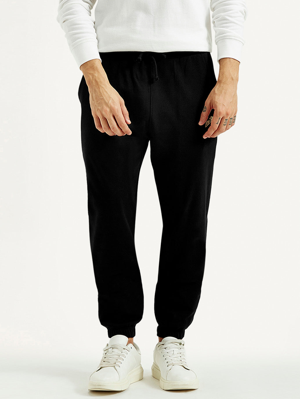 Men's Black Solid Joggers - Front View