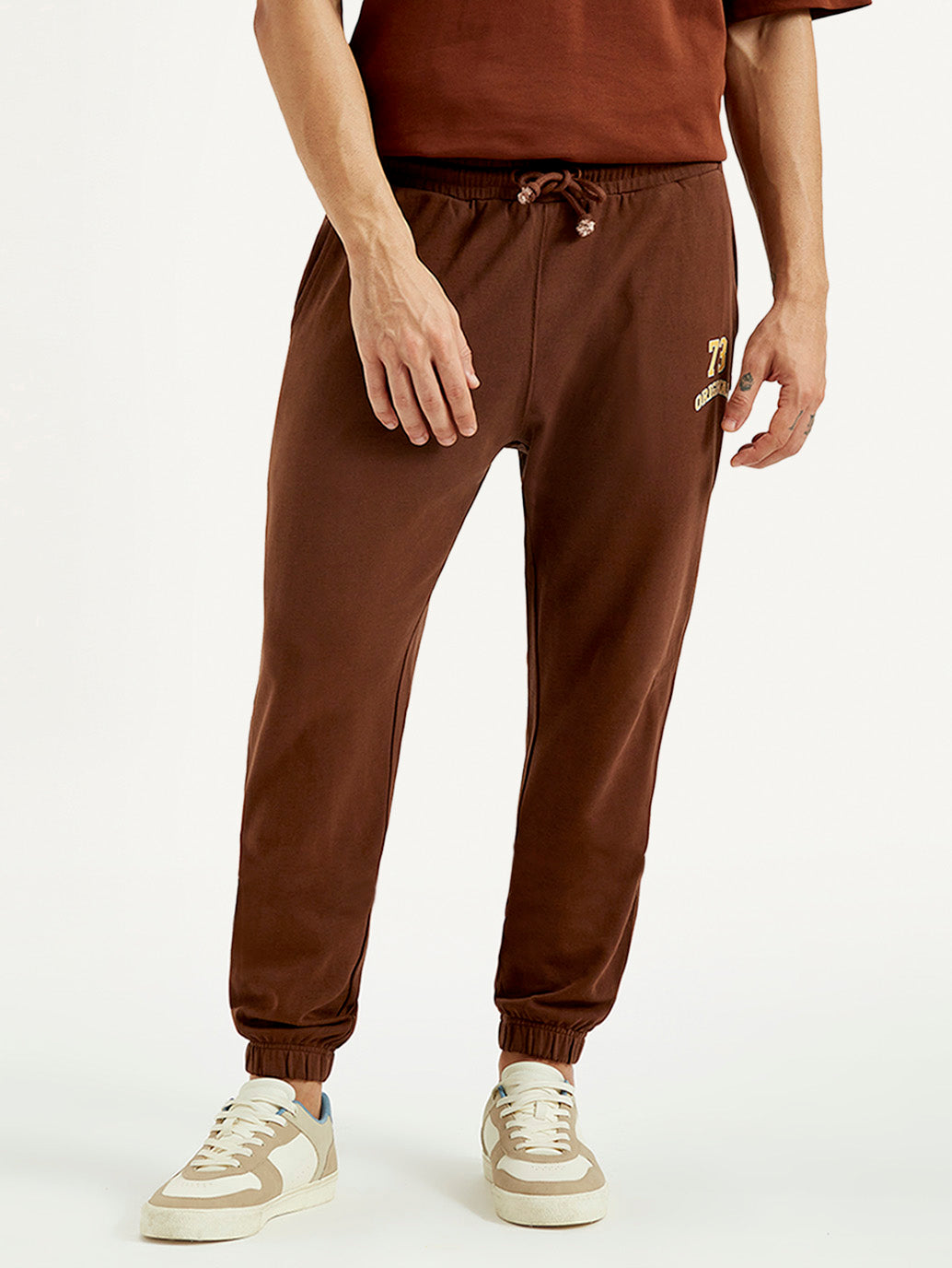Men's Brown Solid Joggers - Front View