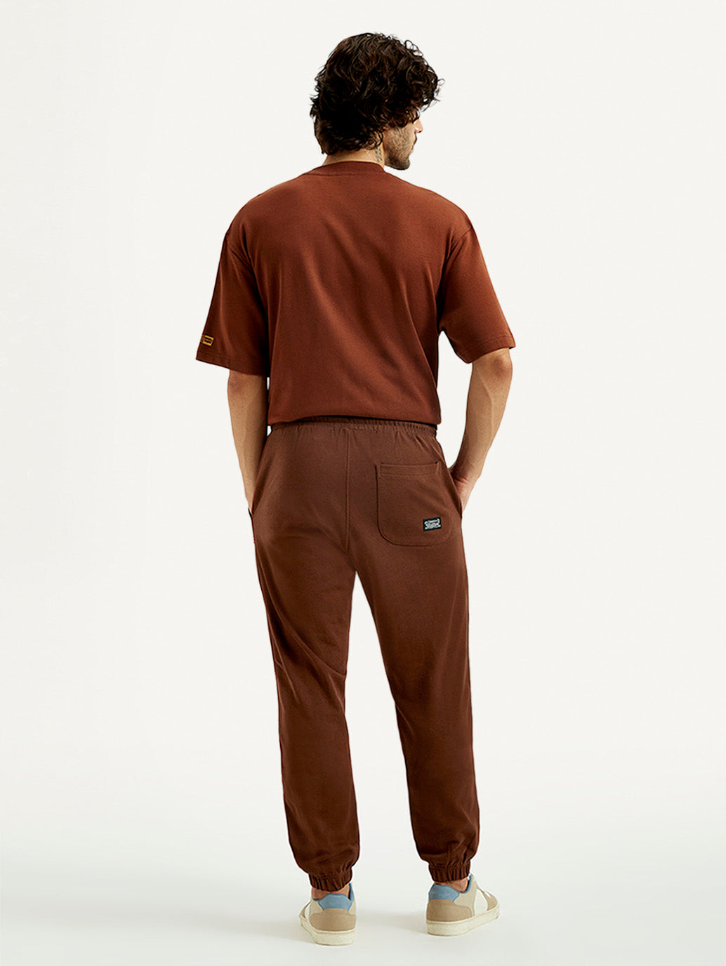 Men's Brown Solid Joggers - Back View