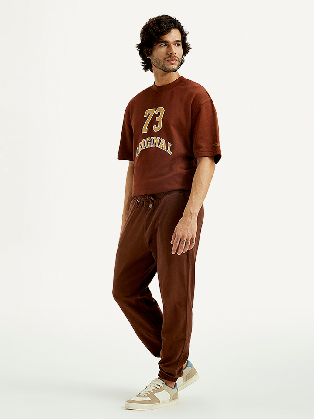 Men's Brown Solid Joggers - Side View