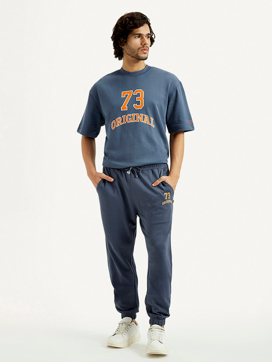 Men's Blue Solid Joggers - Front View