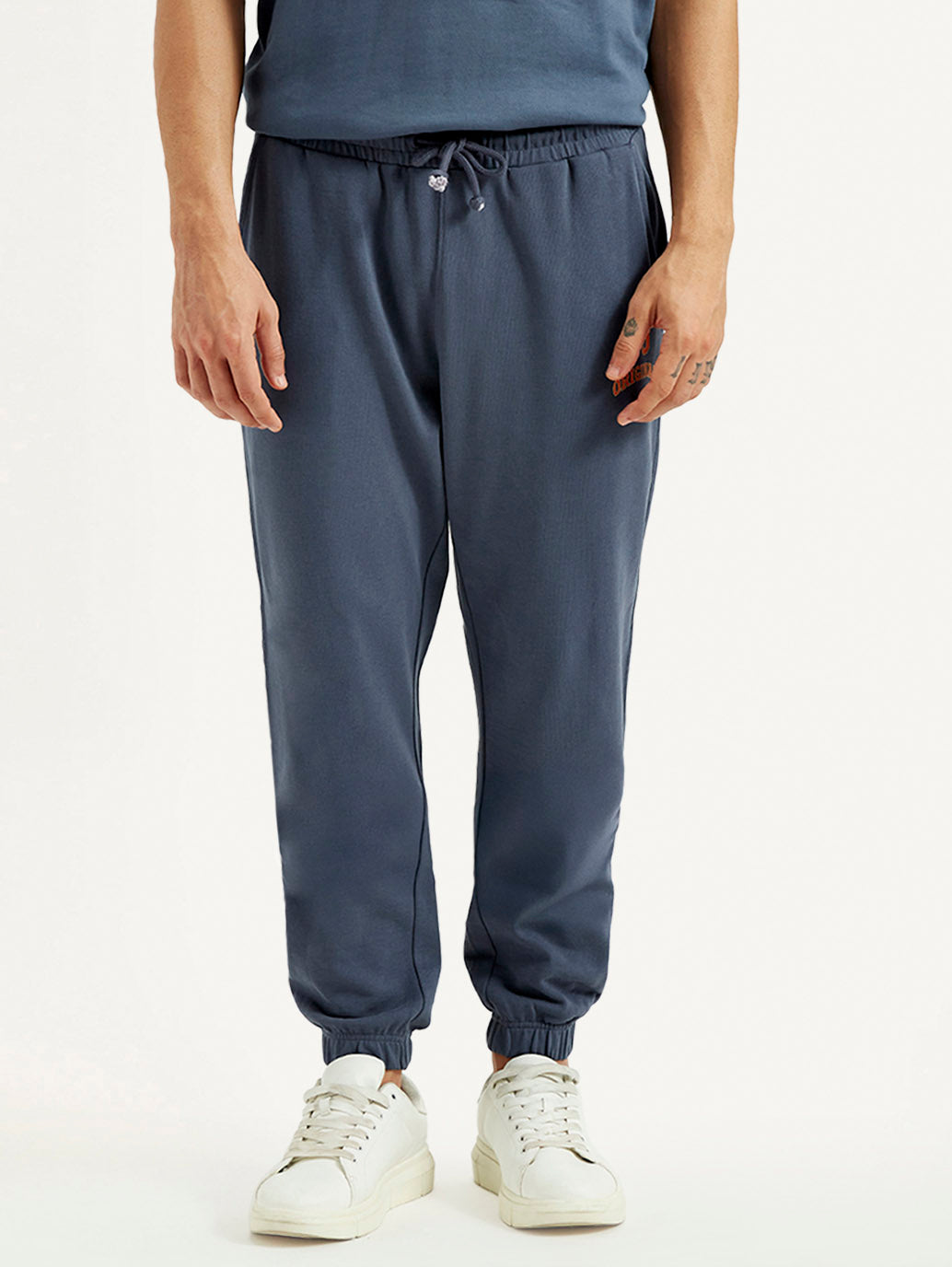 Men's Blue Solid Joggers - Front View