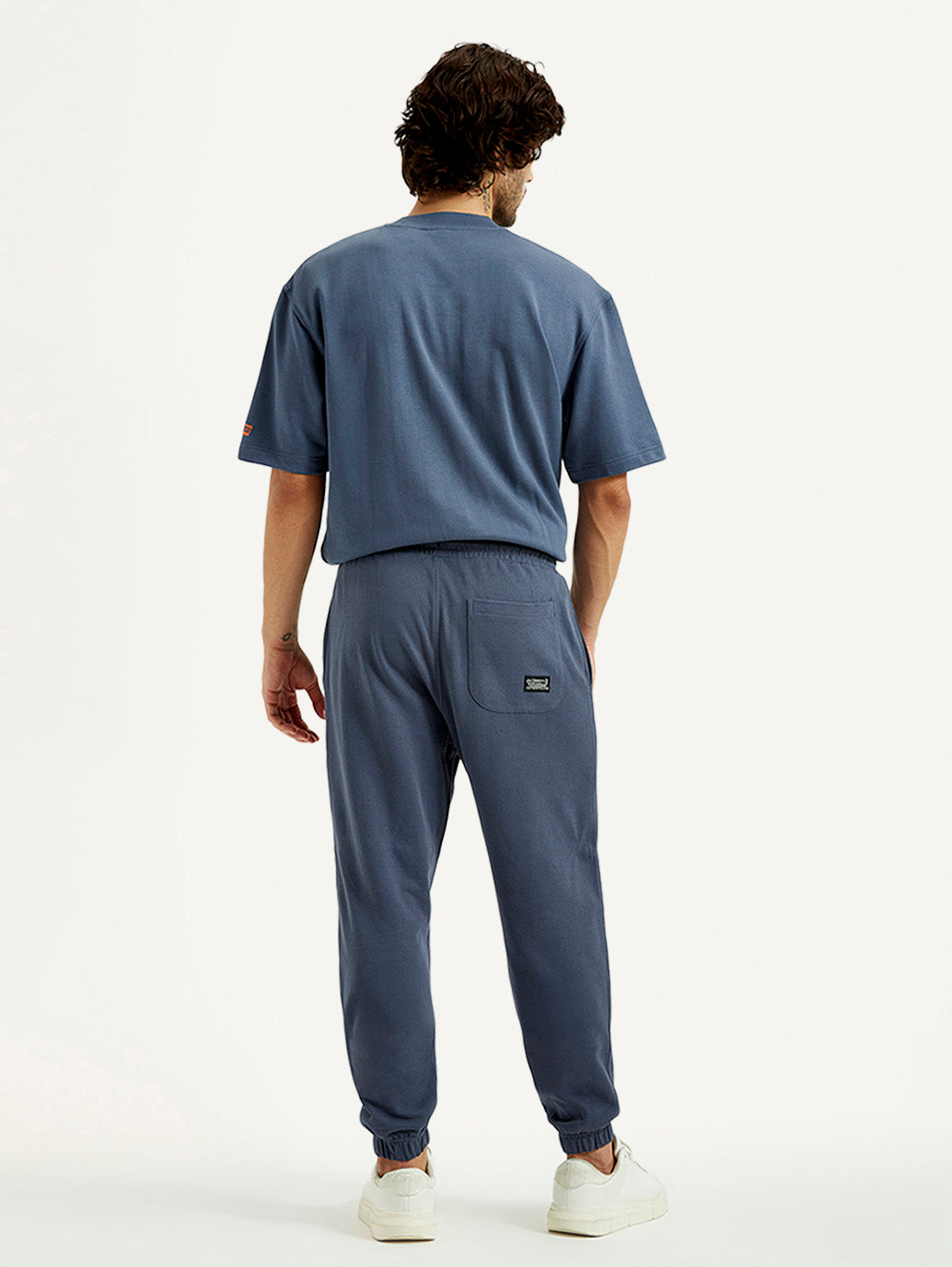 Men's Blue Solid Joggers - Back View