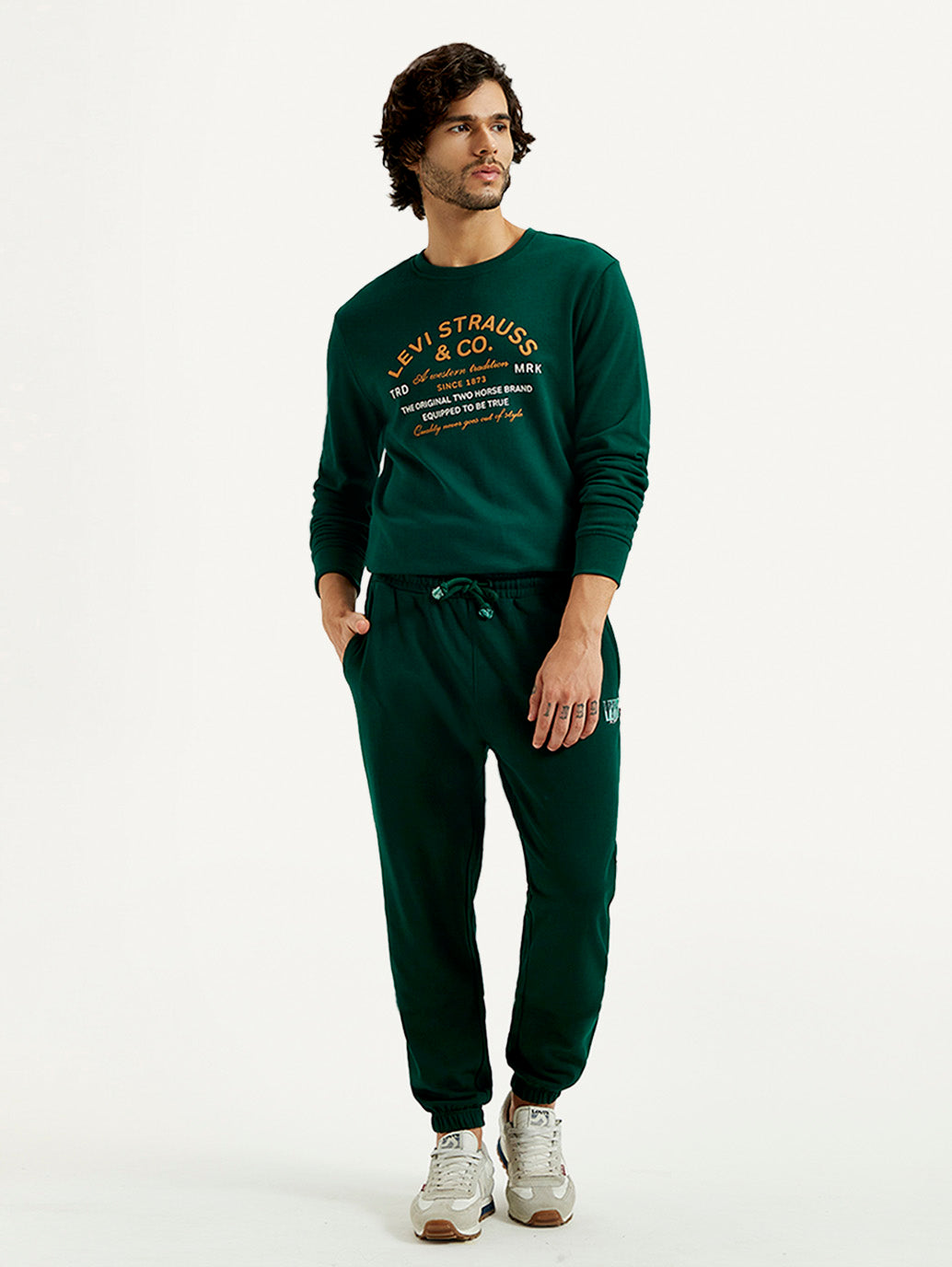 Men's Dark Green Solid Joggers - Front View