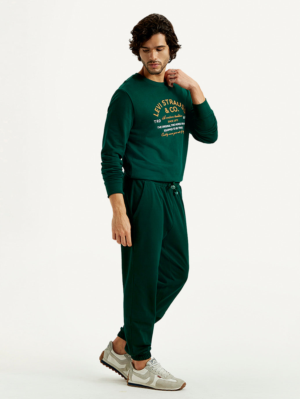 Men's Dark Green Solid Joggers - Side View