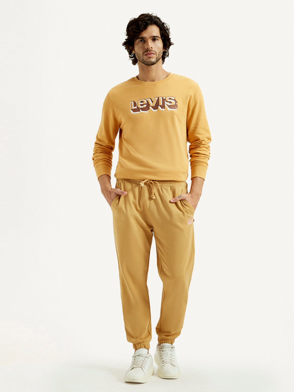 Men's Yellow Solid Joggers - Front View