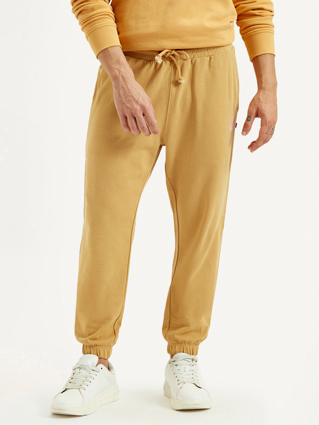 Men's Yellow Solid Joggers - Front View