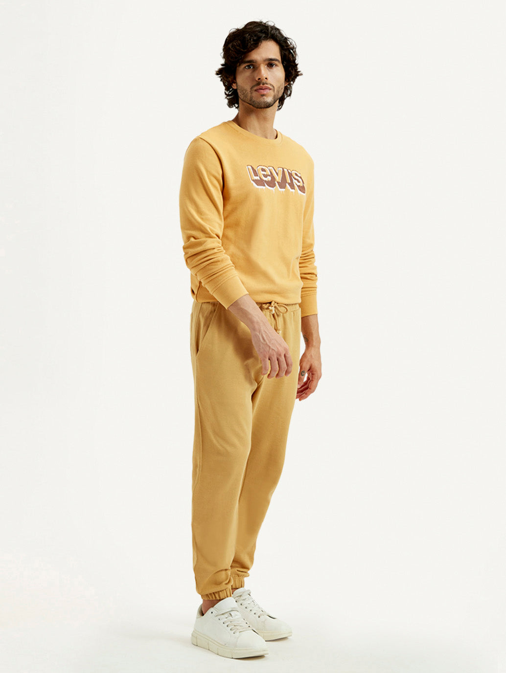 Men's Yellow Solid Joggers - Side View