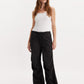 Women's Mid Rise Black Baggy Fit Cargo Trousers