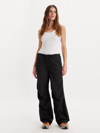 Women's Mid Rise Black Baggy Fit Cargo Trousers