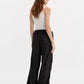 Women's Mid Rise Black Baggy Fit Cargo Trousers