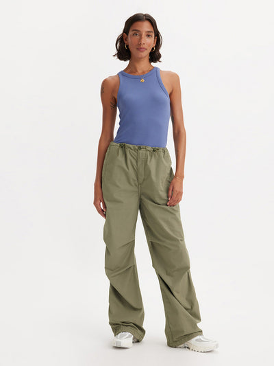 Women's Mid Rise Green Loose Fit Trousers
