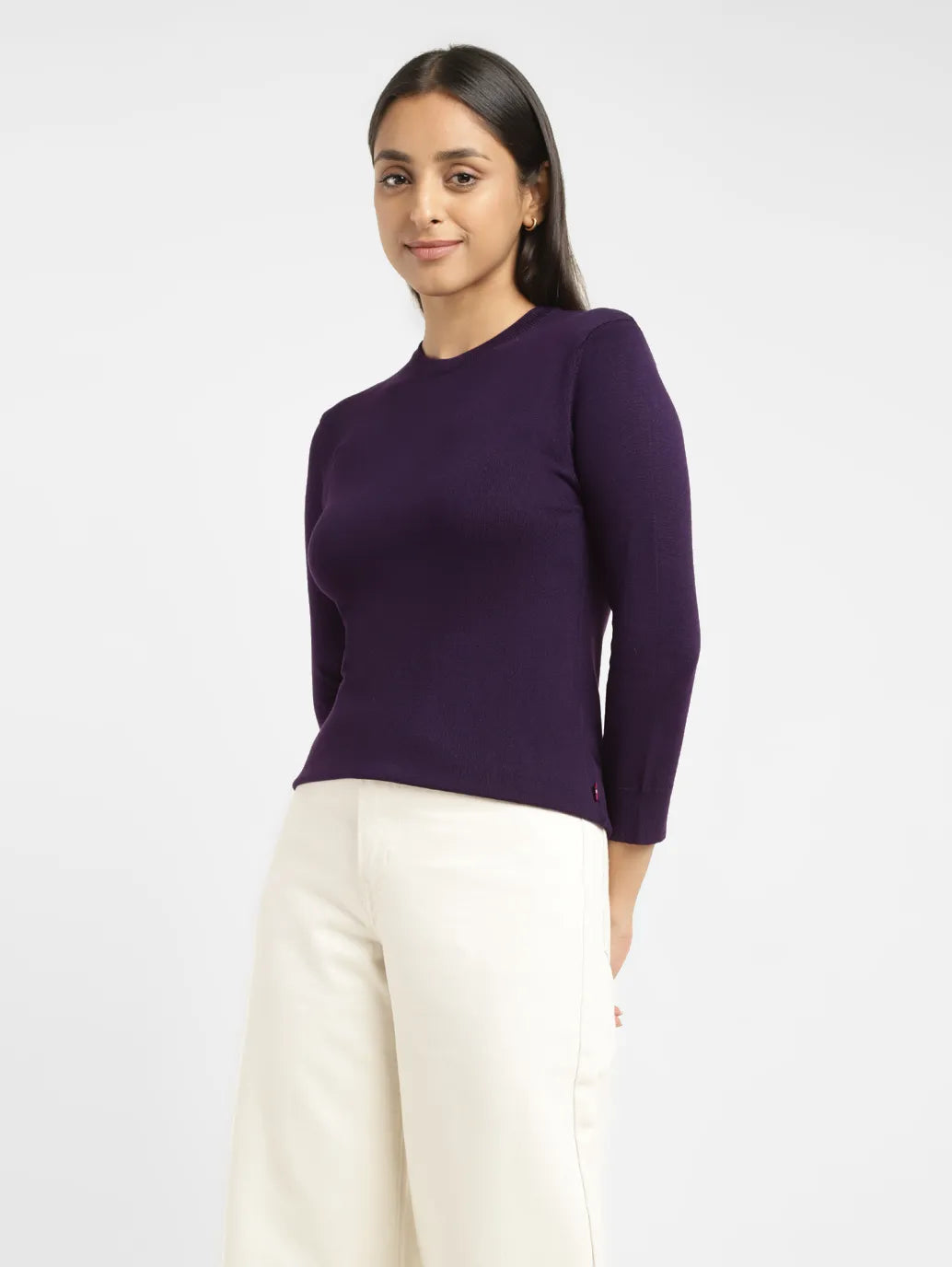 Women's Solid Purple Crew Neck Sweater