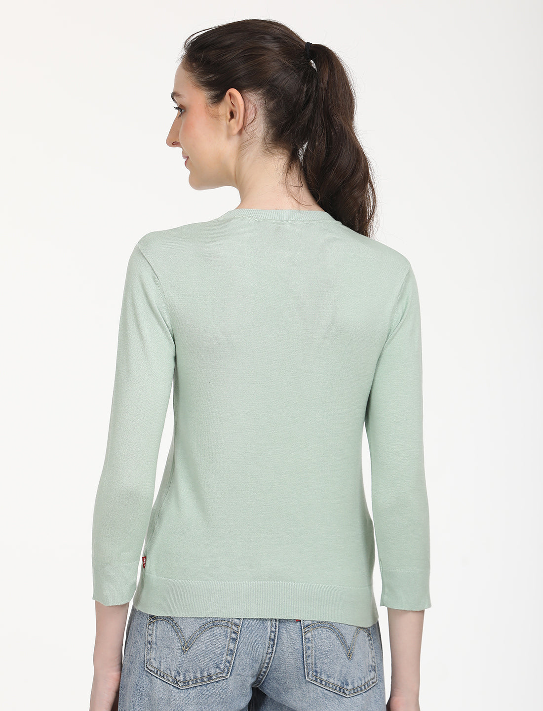 Women's Solid Green Crew Neck Sweater