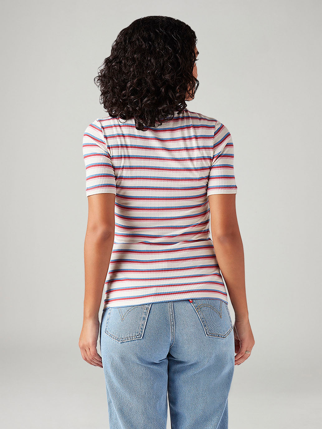 Women's Striped Slim Fit Ribbed Top - Back View