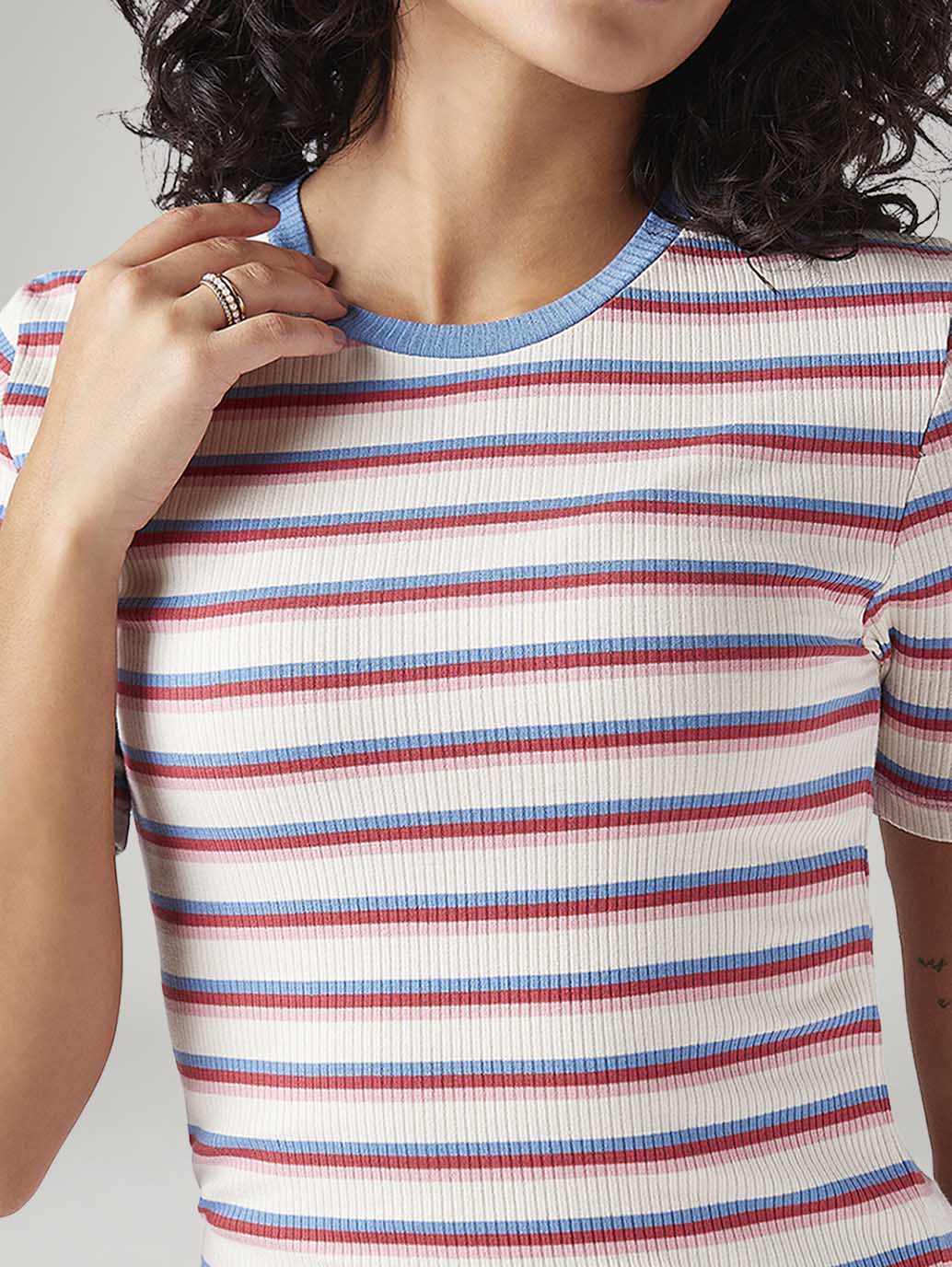 Women's Striped Slim Fit Ribbed Top - 20 View