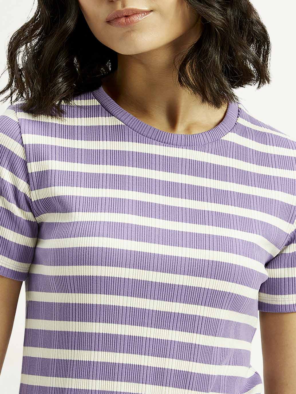 Women's Striped Slim Fit T-shirt - Detail View