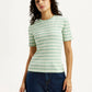 Women's Striped Light Green Slim Fit T-shirt - Styleshot View