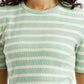 Women's Striped Light Green Slim Fit T-shirt - Detail View