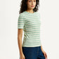 Women's Striped Light Green Slim Fit T-shirt - Side View