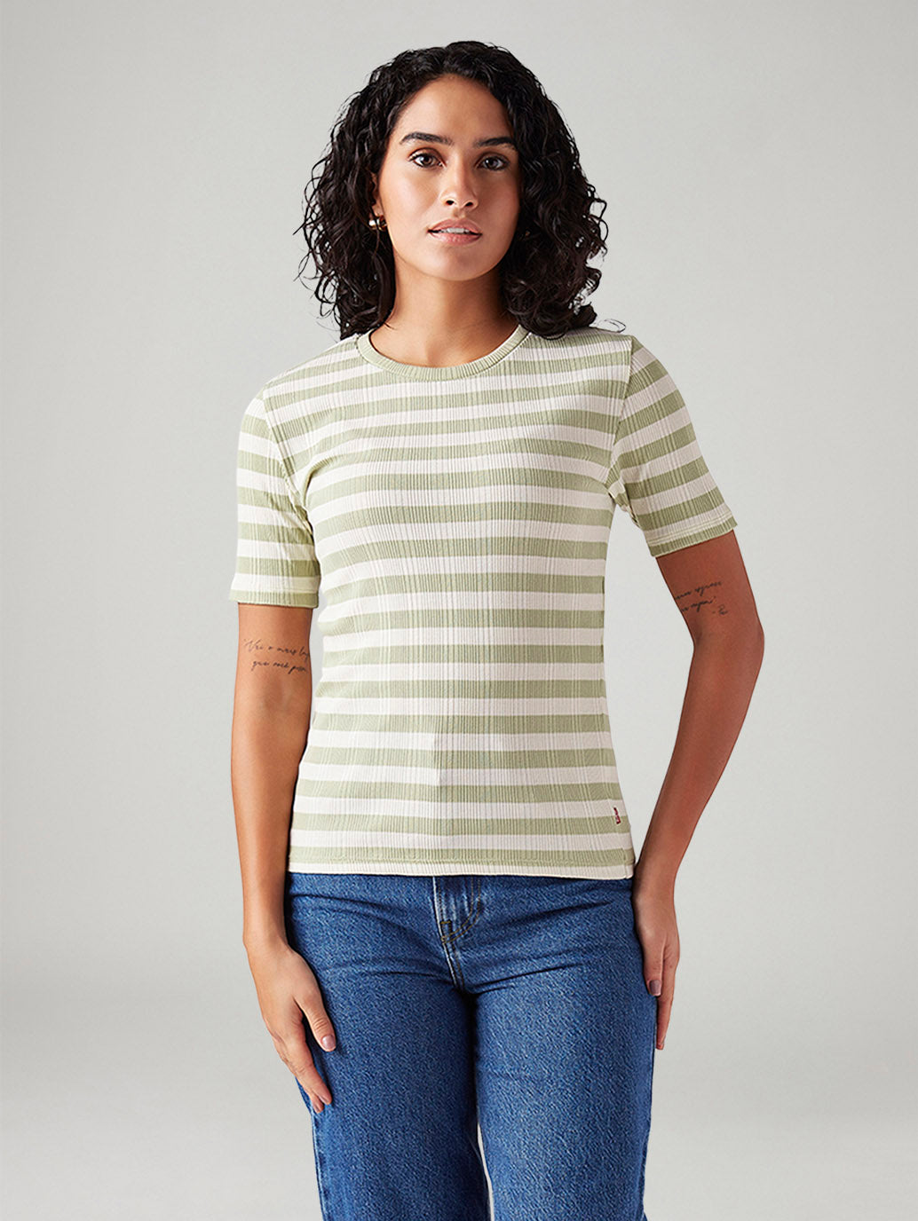 Women's Striped Slim Fit Ribbed Top - Front View