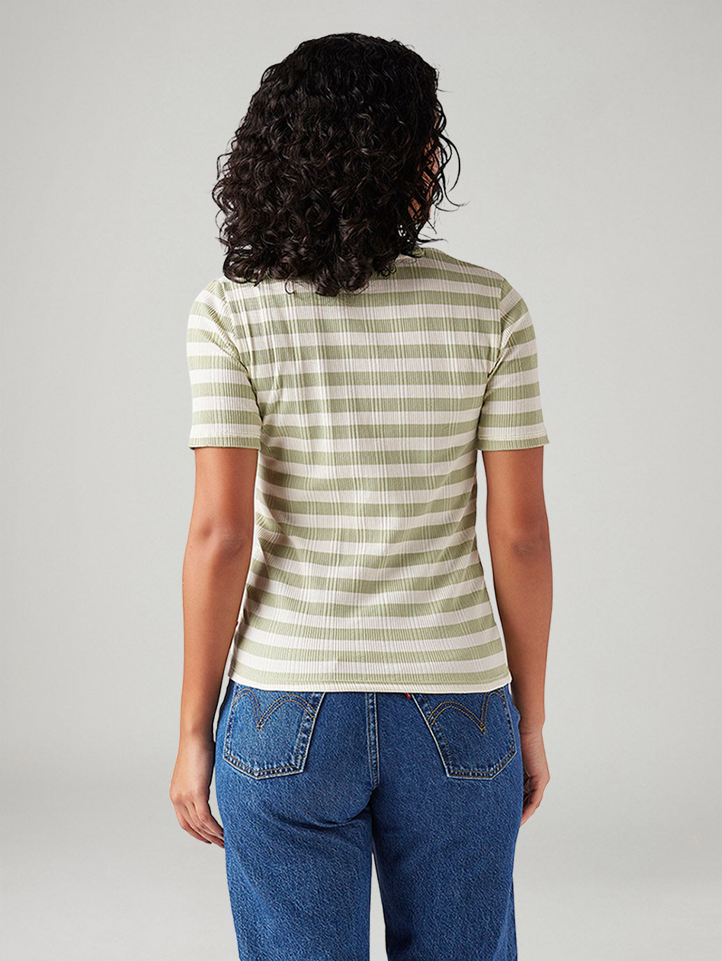 Women's Striped Slim Fit Ribbed Top - Back View