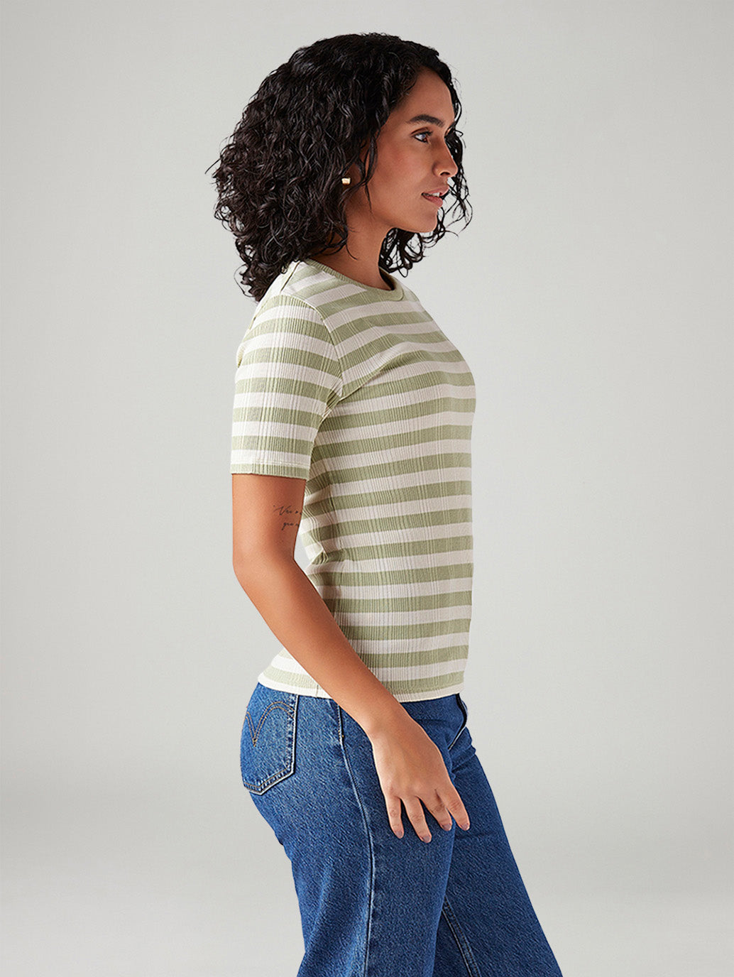 Women's Striped Slim Fit Ribbed Top - Side View