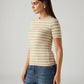 Women's Striped Beige Slim Fit T-shirt - Side View