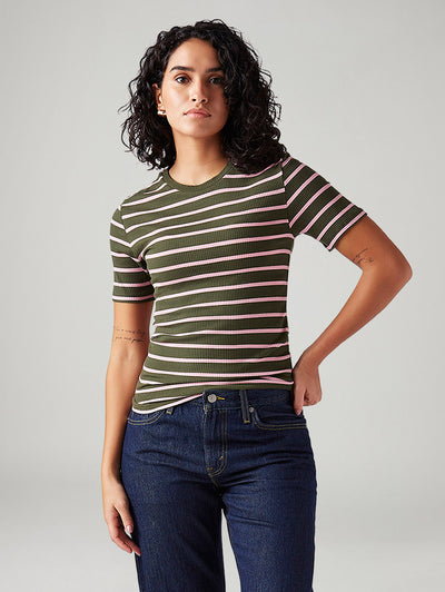 Women's Striped Slim Fit Ribbed Top