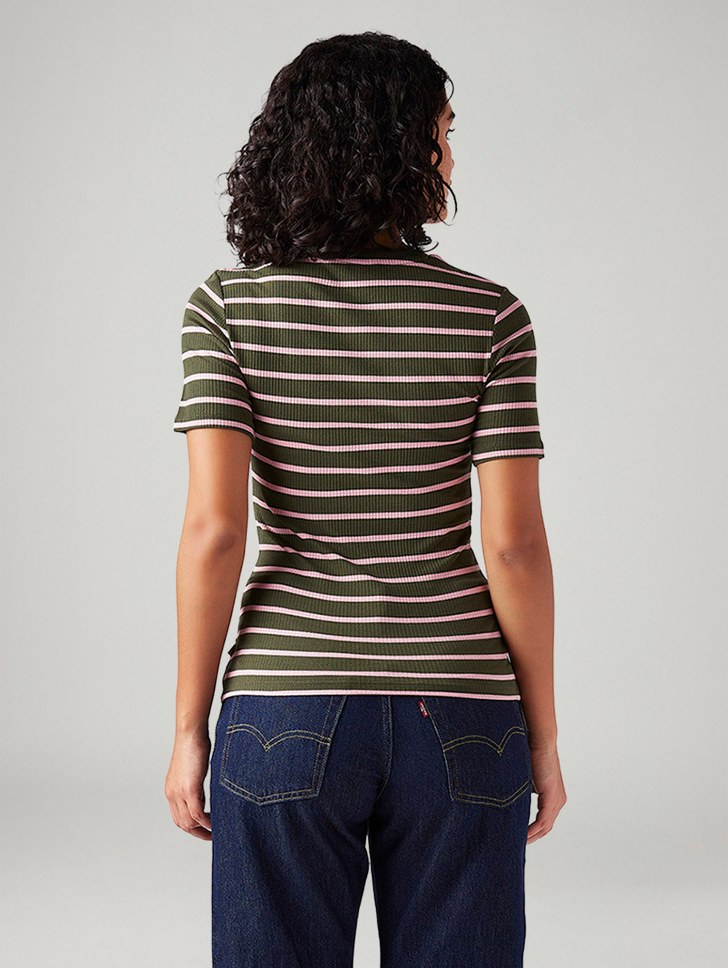 Women's Striped Slim Fit Ribbed Top - Back View