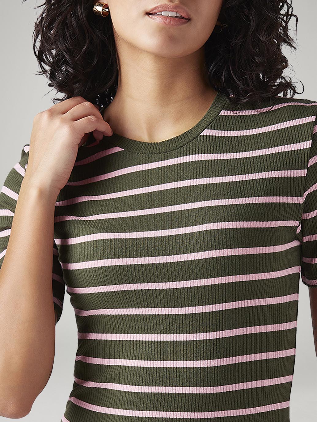 Women's Striped Slim Fit Ribbed Top - 20 View