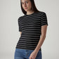 Women's Striped Black Slim Fit Ribbed T-shirt - Front View