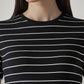 Women's Striped Black Slim Fit Ribbed T-shirt - Detail View