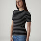 Women's Striped Black Slim Fit Ribbed T-shirt - Side View